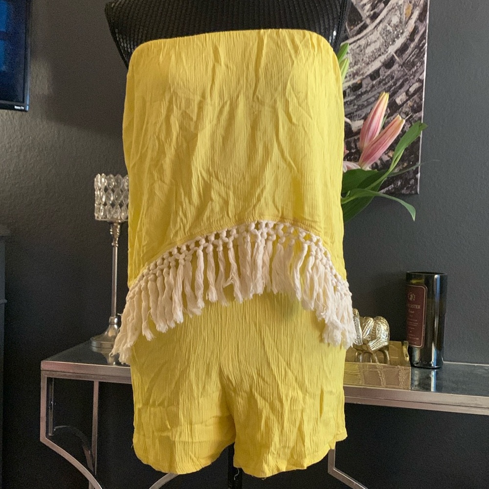 Boston Proper Strapless Fringe Romper